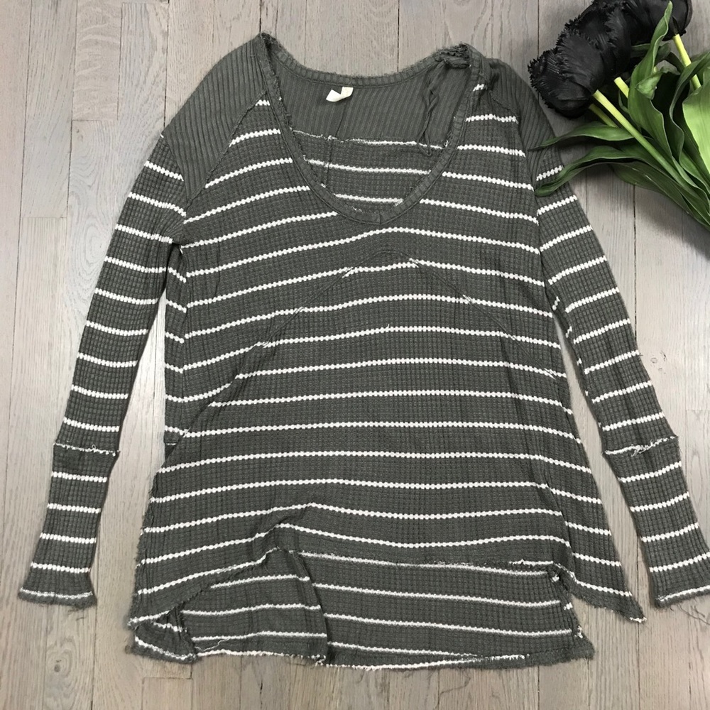 Free People Long Sleeve Waffle Knit Boyfriend Top